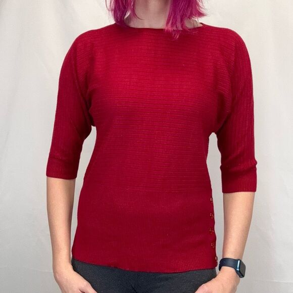 Cable & Gauge Women's Dolman Sleeve Sweater S SM Small Ruby Red Buttons Ribbed - Picture 1 of 12